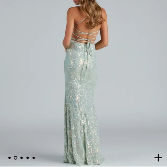 Sequin Lace-Up Mermaid Formal Dress, Mint (L & XL, NWT) - Picture 4 of 10